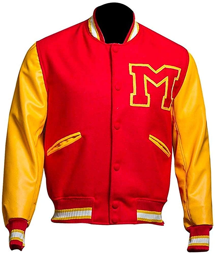 Mens Michael Jackson Thriller M Logo Varsity Jacket Red & Yellow Felix-0