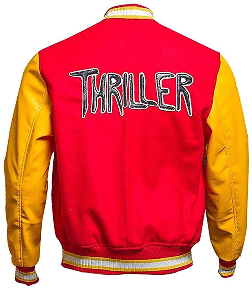 Mens Michael Jackson Thriller M Logo Varsity Jacket Red & Yellow Felix-1