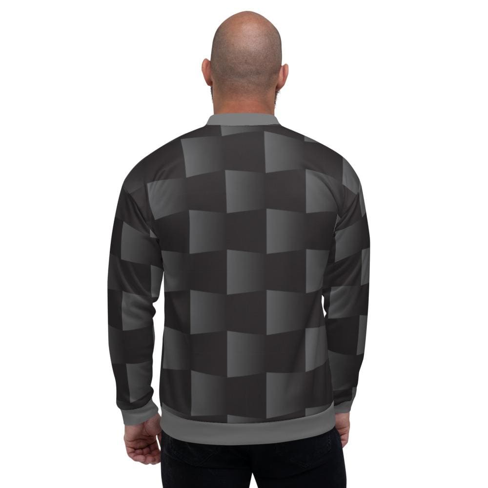 Bomber Jacket for Men - Black and Grey 3d Square Block Pattern-1