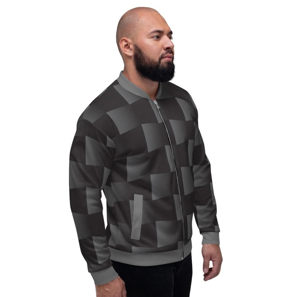 Bomber Jacket for Men - Black and Grey 3d Square Block Pattern-2