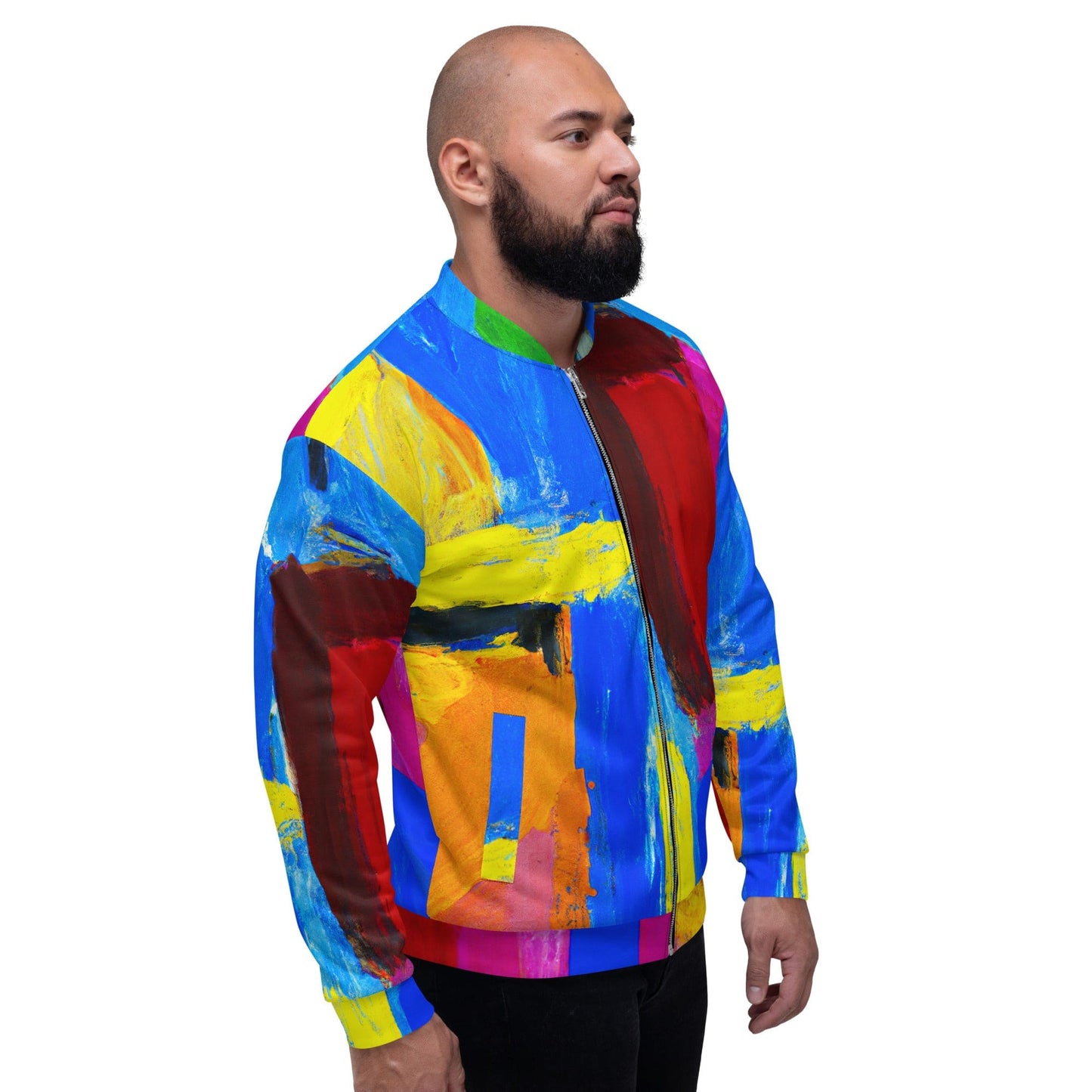 Mens Bomber Jacket - Blue Red Abstract Pattern-2