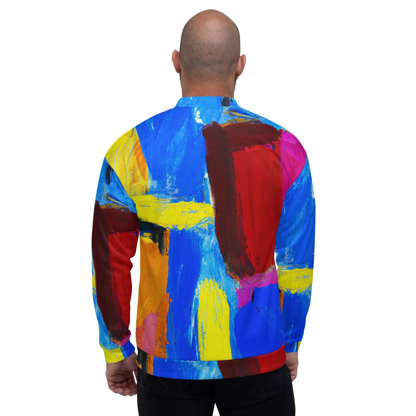 Mens Bomber Jacket - Blue Red Abstract Pattern-1