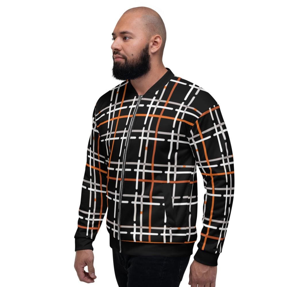 Mens Jacket - Tartan Plaid Colorblock Bomber Jacket Black/multicolor-3