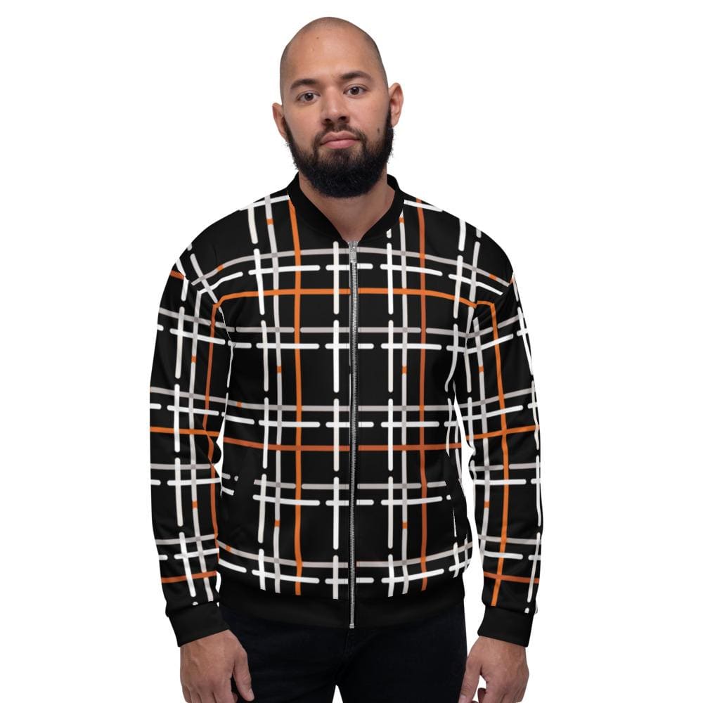 Mens Jacket - Tartan Plaid Colorblock Bomber Jacket Black/multicolor-0