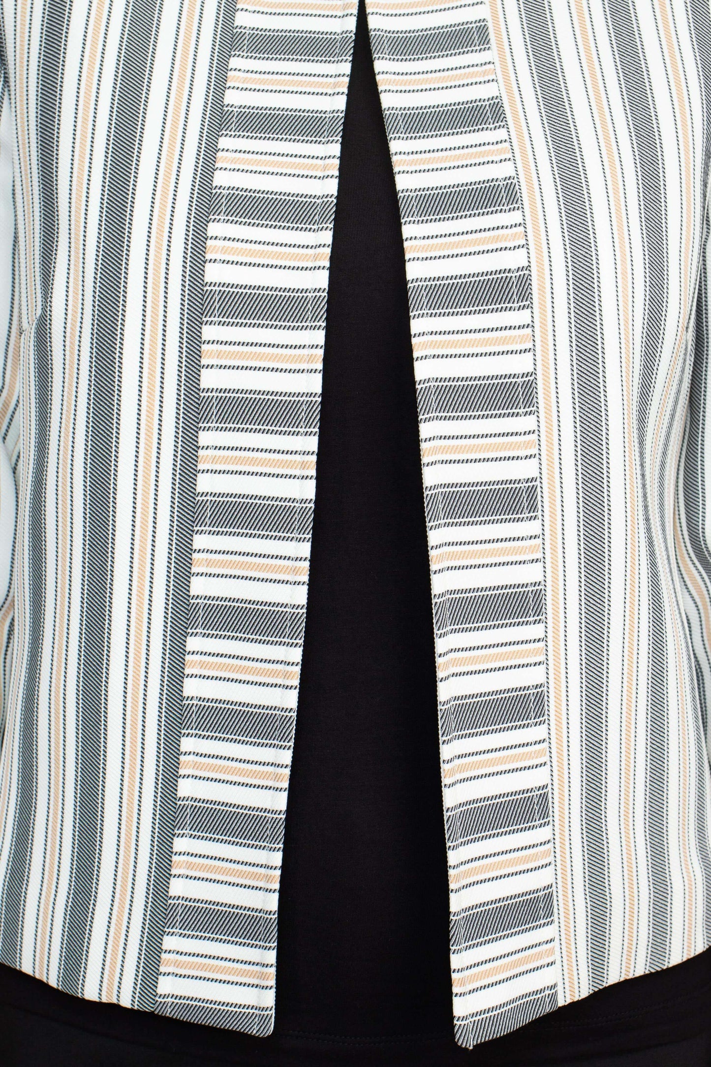 Tahari ASL Crew Neck 3/4 Sleeve Hook & Eye Stripe Print Twill Jacket-3