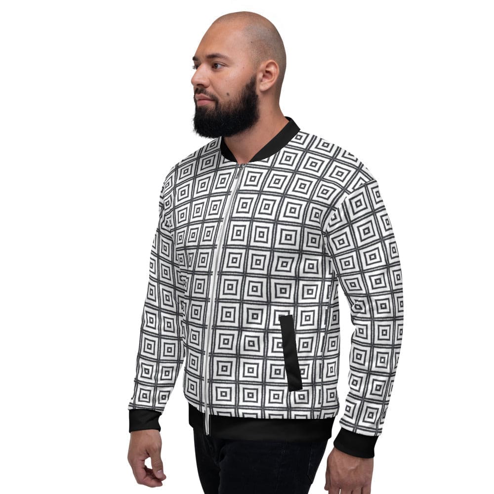 Bomber Jacket for Men - Black and White Argyle Squares Pattern-3