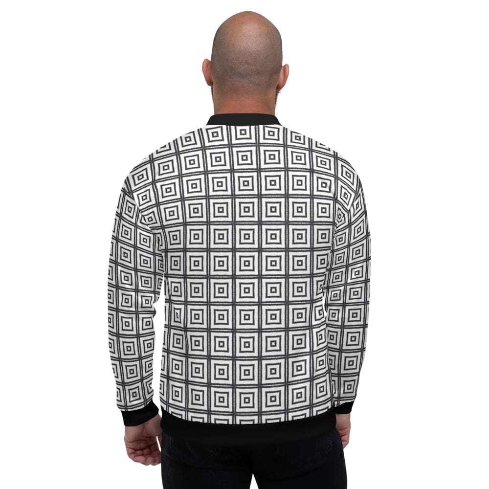 Bomber Jacket for Men - Black and White Argyle Squares Pattern-1