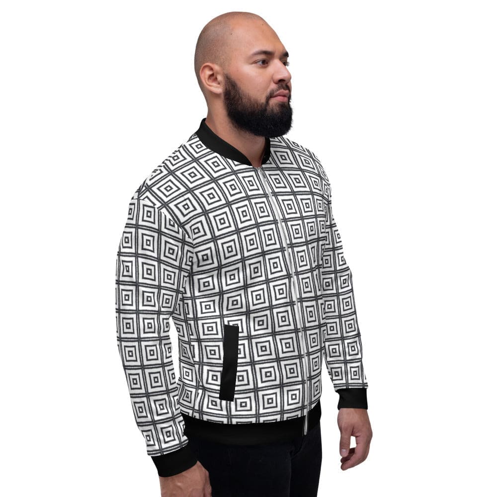 Bomber Jacket for Men - Black and White Argyle Squares Pattern-2