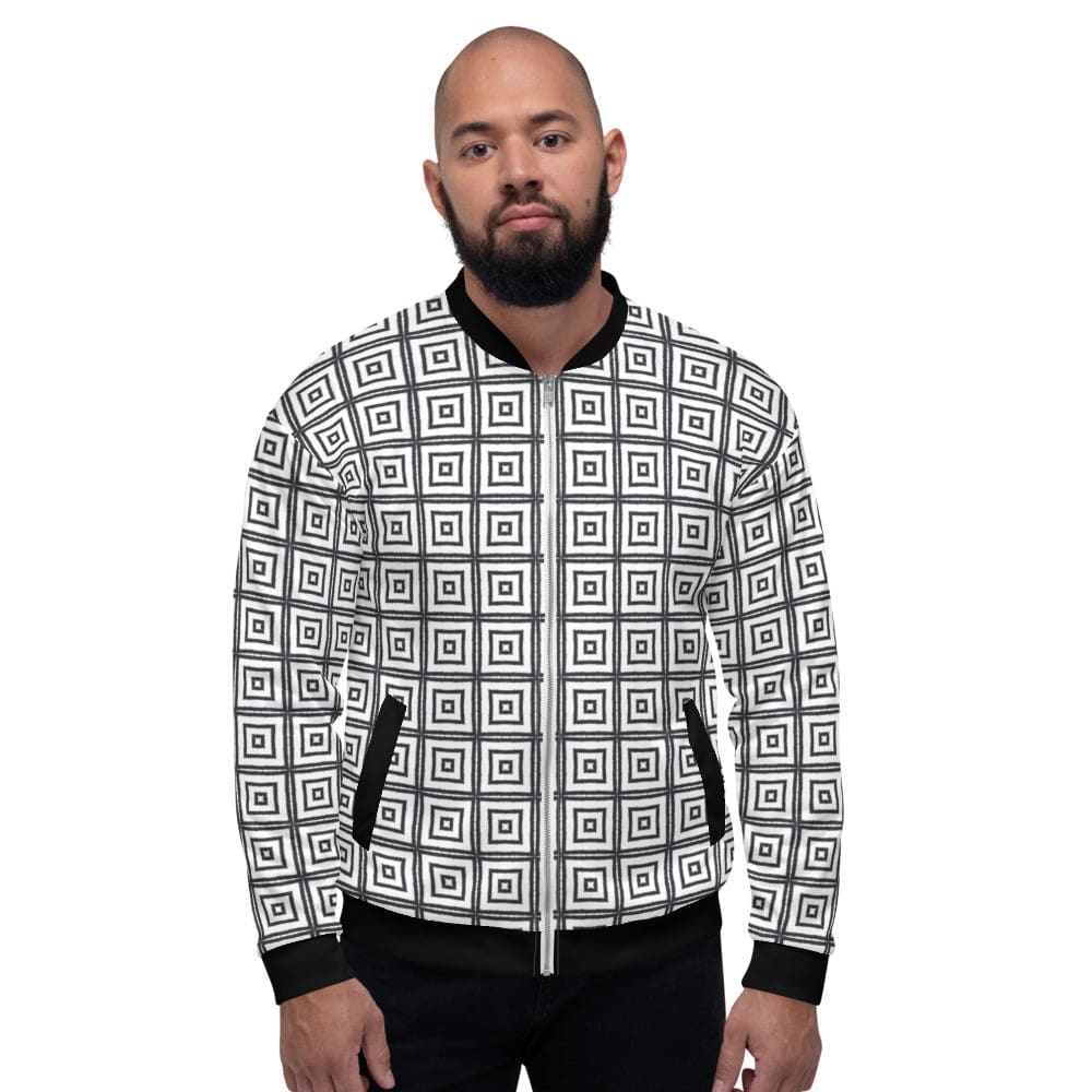 Bomber Jacket for Men - Black and White Argyle Squares Pattern-0