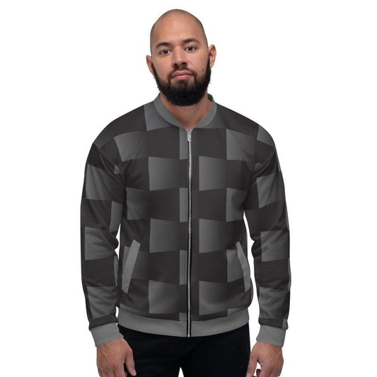 Bomber Jacket for Men - Black and Grey 3d Square Block Pattern-0