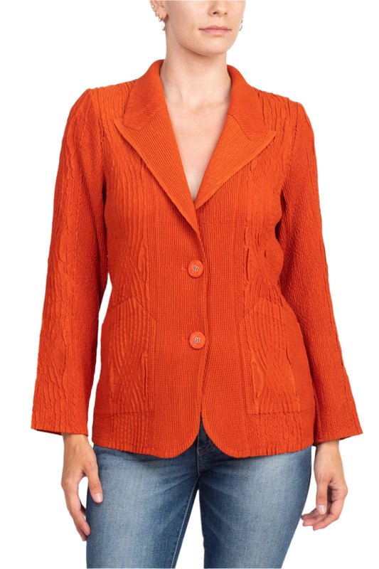 Flair Notched Collar Long Sleeve 2 Button Closure Solid Textured Jacket-0
