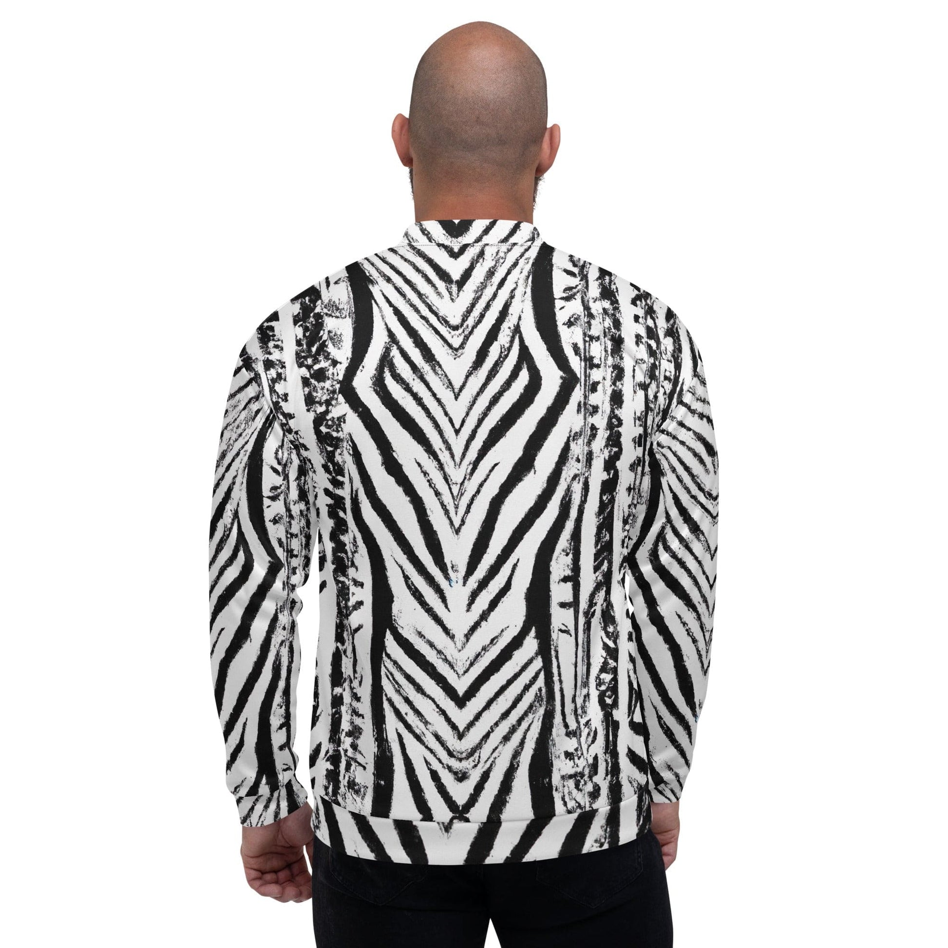 Mens Bomber Jacket - Black White Native Print-1