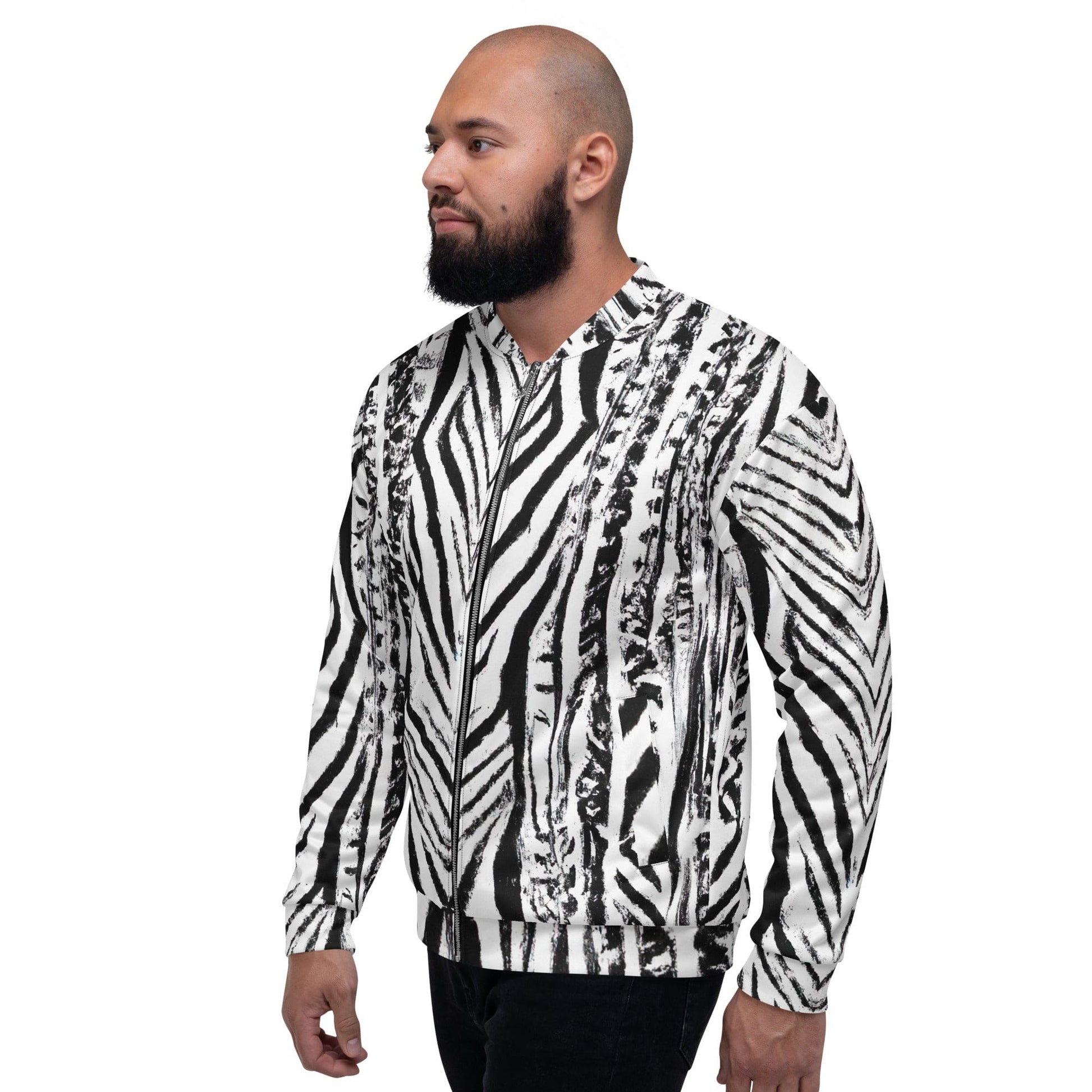 Mens Bomber Jacket - Black White Native Print-3