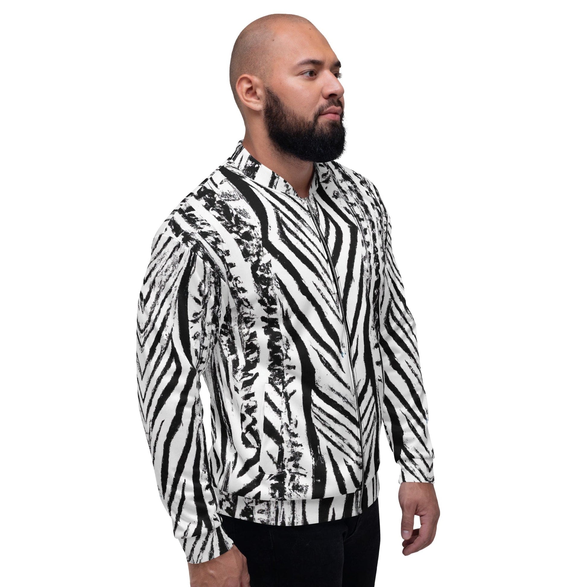 Mens Bomber Jacket - Black White Native Print-2