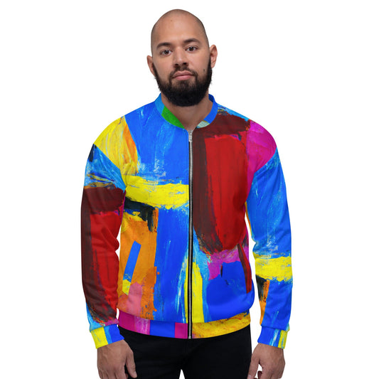 Mens Bomber Jacket - Blue Red Abstract Pattern-0