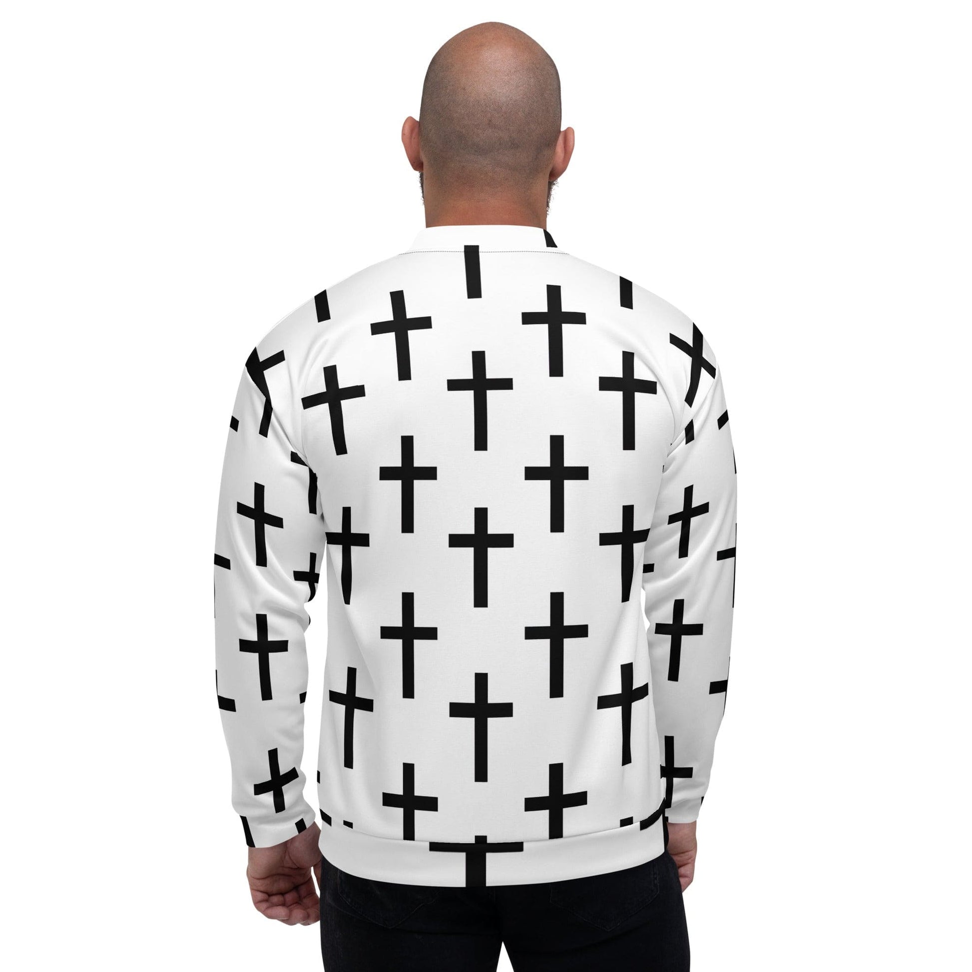 Mens Bomber Jacket - White Black Cross Print-1