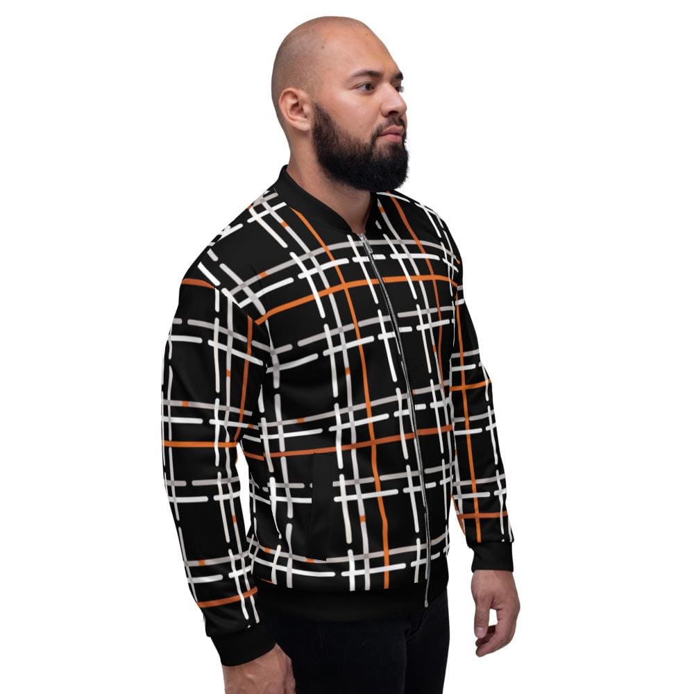 Mens Jacket - Tartan Plaid Colorblock Bomber Jacket Black/multicolor-2