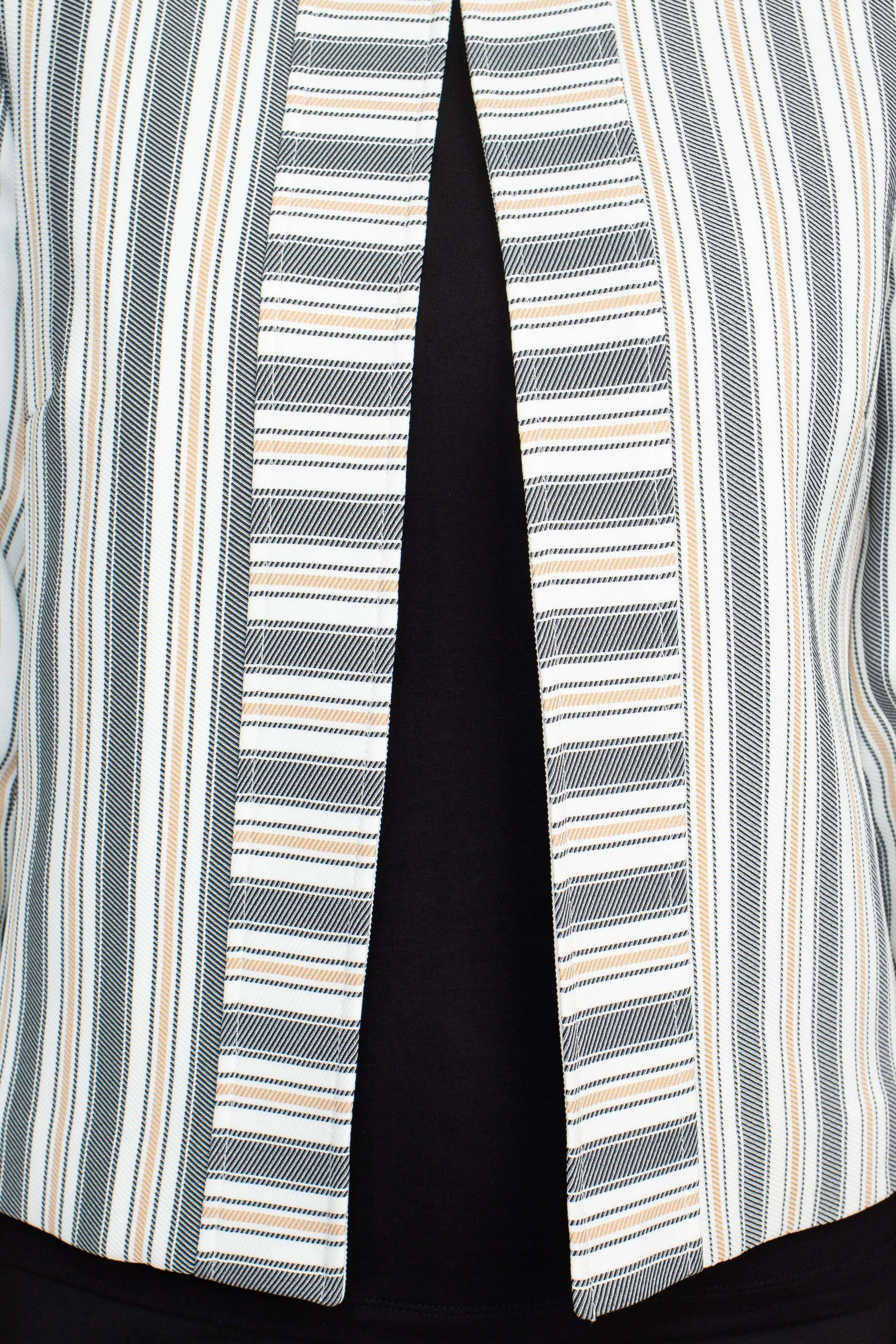 Tahari ASL Crew Neck 3/4 Sleeve Hook & Eye Stripe Print Twill Jacket-3