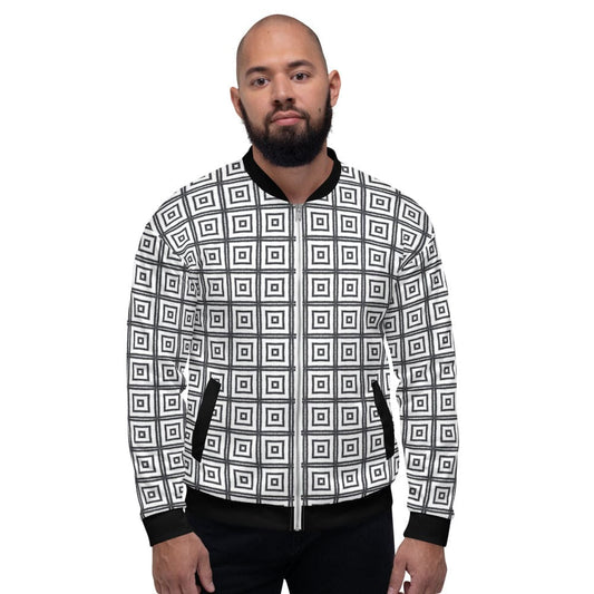 Bomber Jacket for Men - Black and White Argyle Squares Pattern-0