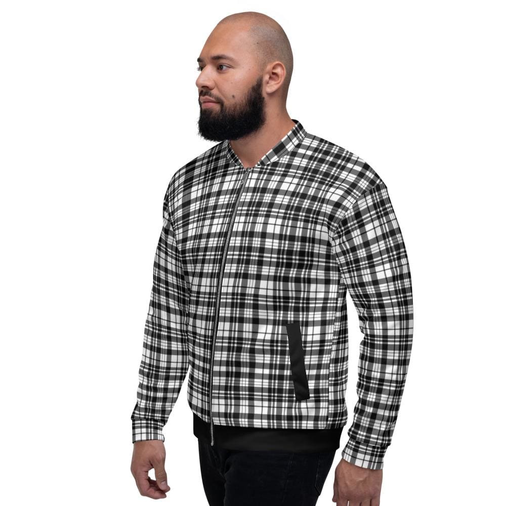 Mens Jacket - Tartan Plaid Edgy Bomber Jacket Black/white-3