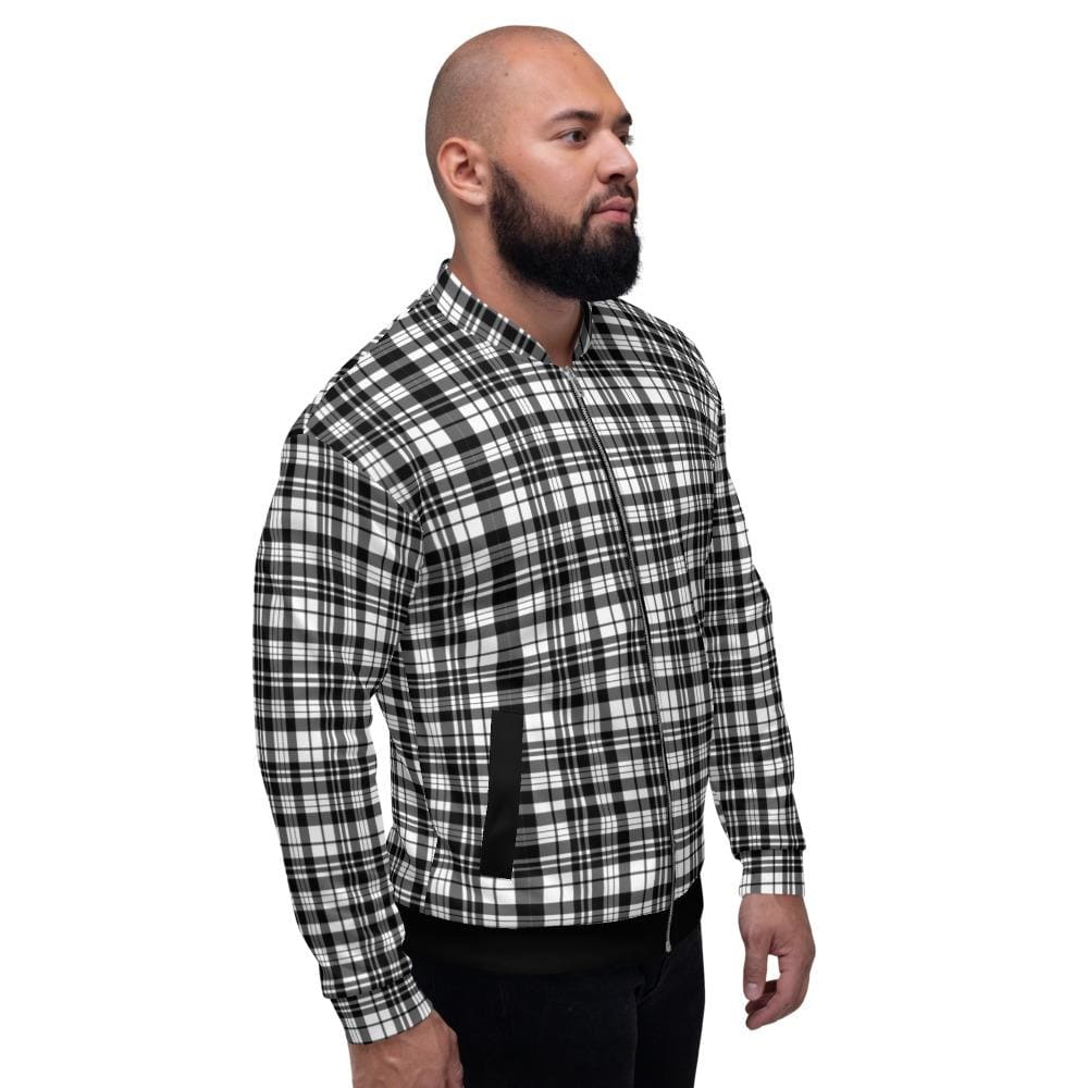 Mens Jacket - Tartan Plaid Edgy Bomber Jacket Black/white-2