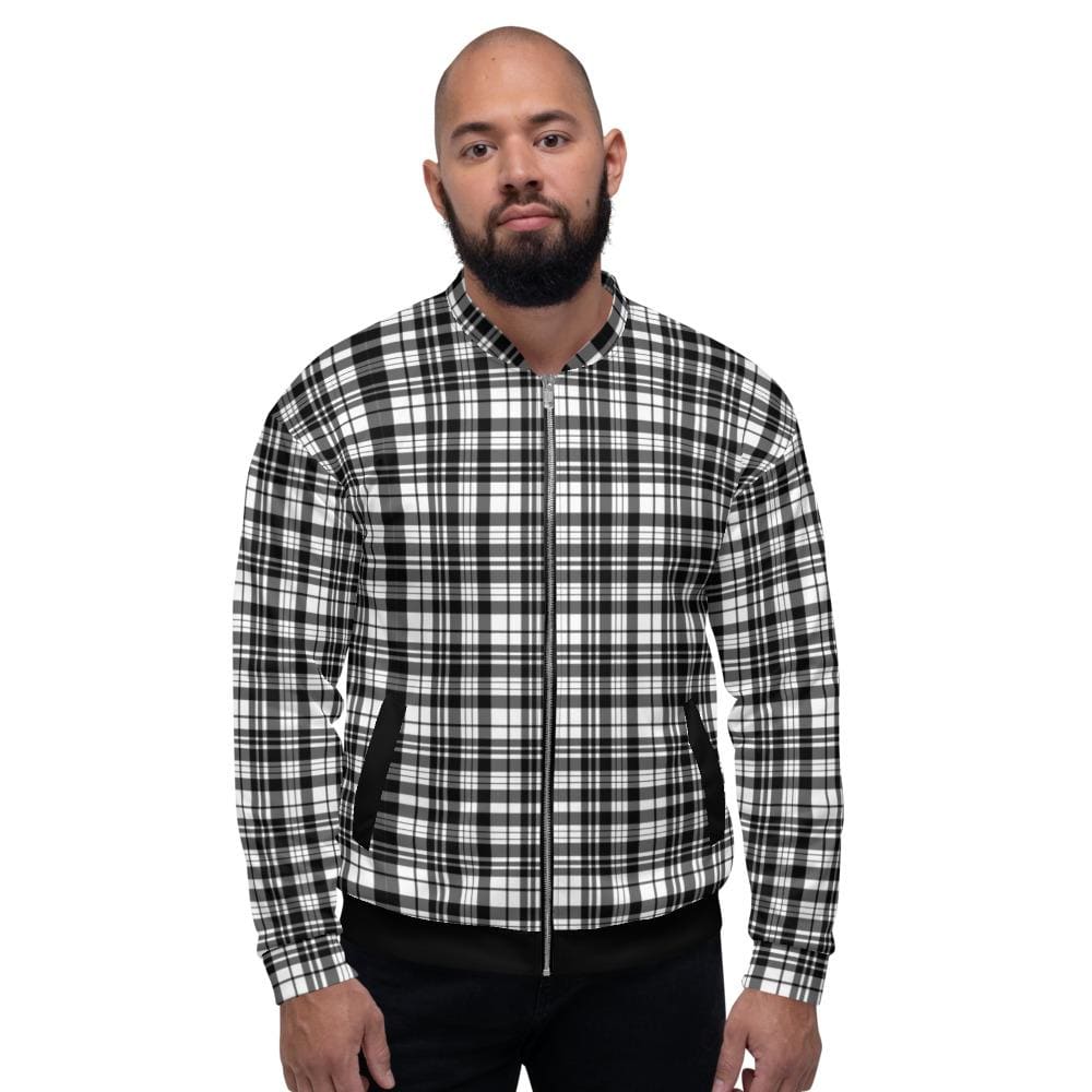 Mens Jacket - Tartan Plaid Edgy Bomber Jacket Black/white-0